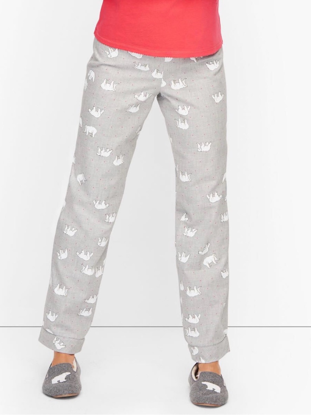 Talbots Cozy Gray Flannel Polar Bear Print Jogger Pants Women’s S NWOT